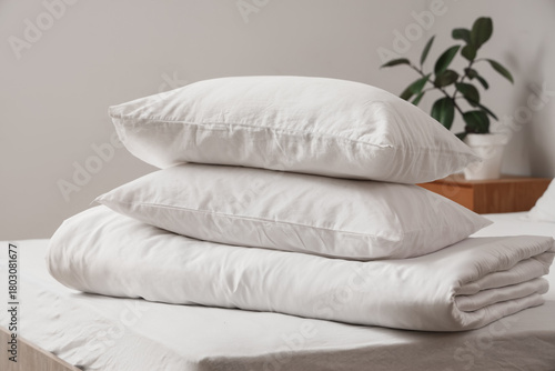 Stack of clean white pillow...