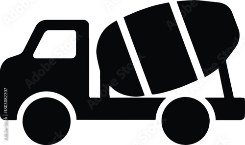 Black and white cement mixer truck icon vector design for construction industry and building materials transport logistics solutions
