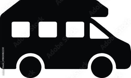 Black and White Icon of a Recreational Vehicle Symbolizing Travel and Adventure Suitable for Mobile App Design and Camping Enthusiasts