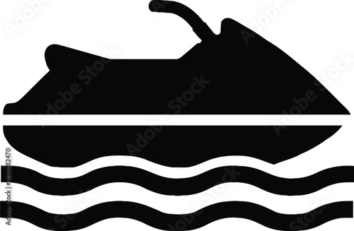 Jet ski on wavy water sleek black and white illustration for summer fun and recreational activities