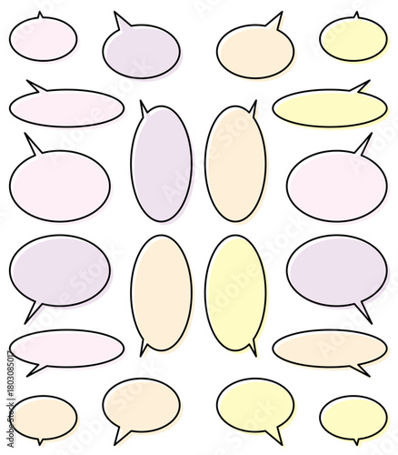 楕円形の吹き出しセット（黒線,カラフル）