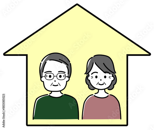 家の中に高齢夫婦がいる様子（家族構成、老老介護）