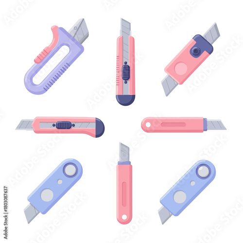 Utility Cutter Knife Set with Multiple Blades in Soft Pastel Colors