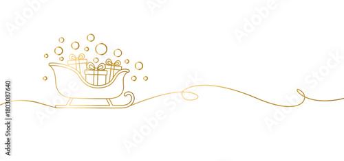 Golden Sleigh Full of Gifts A One-Line Christmas Holiday Illustration