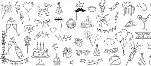 Whimsical Party Doodles Celebration Icons Collection for Design