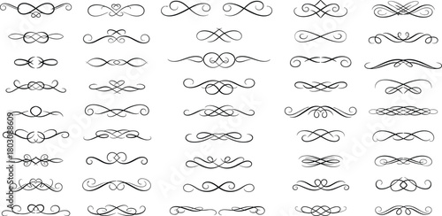 Versatile collection of elegant vector calligraphic design elements, ornate decorative scrolls, and flourish dividers for graphic projects