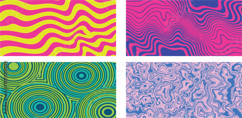 Abstract psychedelic patterns background, vibrant wavy and circle shapes design, vector illustration