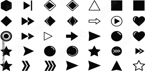 Collection of Black and White Geometric Shapes and Icons for Design and User Interface Elements