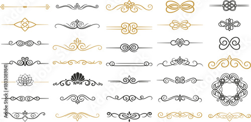 Collection of elegant decorative ornaments and flourishes, ideal for invitations and design projects