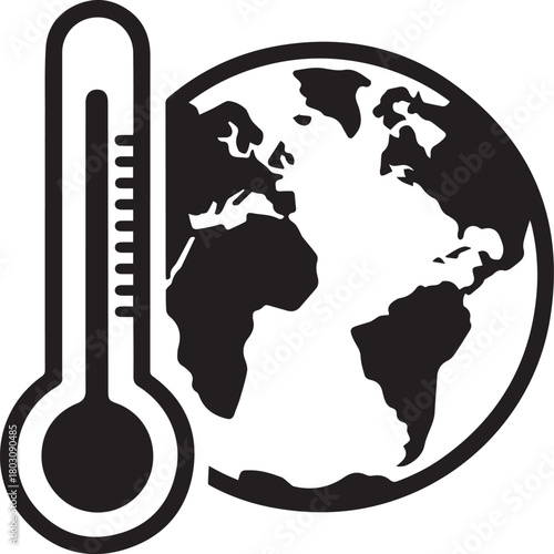 Climate change icon (earth + thermometer) silhouette icon