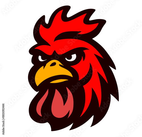 Modern Cartoon Angry Rooster Head Mascot Illustration Design