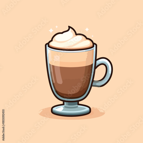 Illustration of a frothy coffee cup on a beige background