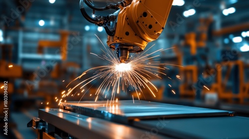 Robotic Arm Welding Sparks in Modern Manufacturing Facility