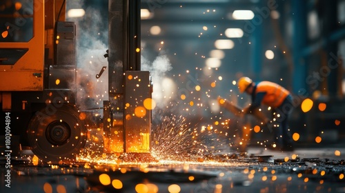 Sparks Flying from Fabrication Process in Industrial Workspace
