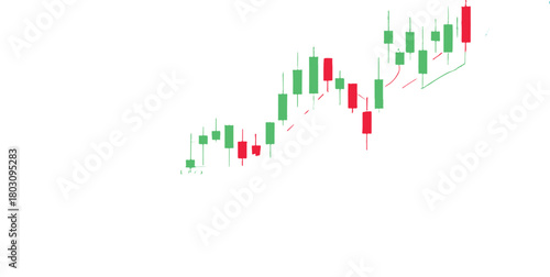 Upward Trending Stock Market Candlestick Chart on White Background Keywords: stock market, graph, chart, candlestick