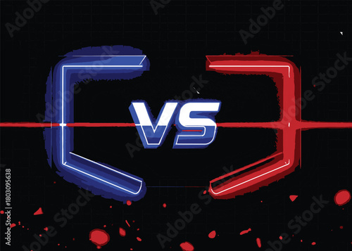 Versus VS Text with Red and Blue Glowing Borders and Splatter competition battle