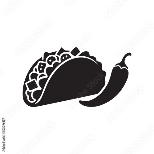 Taco with tortilla shell Mexican lunch line art vector icon for food apps and websites