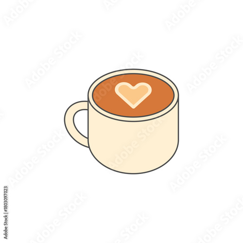 Latte art pause featuring a warm cup with a simple heart foam. Ideal for café moments, calm breaks, and warm comforting drink themes.