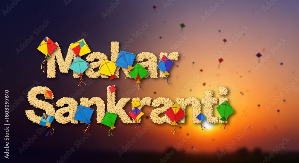 Fototapeta premium Makar Sankranti Festival India Kites Celebration Happy Lohri Pongal Uttarayan Wishes Background Image