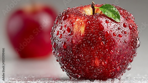 Fresh red apple covered dew drops images