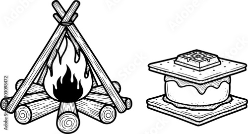 Campfire marshmallow and s'mores illustrations
