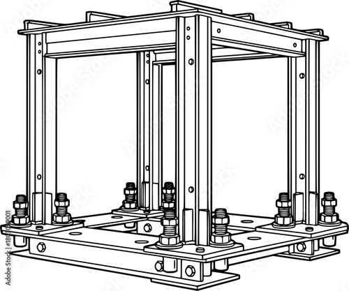 Red I Beam Steel Structure Frame with Bolted Base
