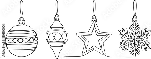 Continuous Line Drawing of Four Ornaments
