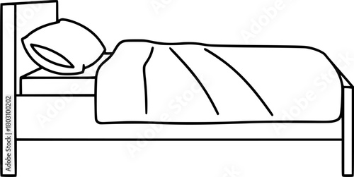 Simple outline of a bed with pillow and blanket
