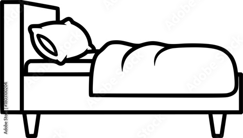 Simple outline of a bed with pillow and blanket
