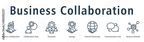 Business collaboration web banner icon vector illustration concept with icon of business collaboration, collaboration tools, teamwork, synergy, external partnership, and communication flow