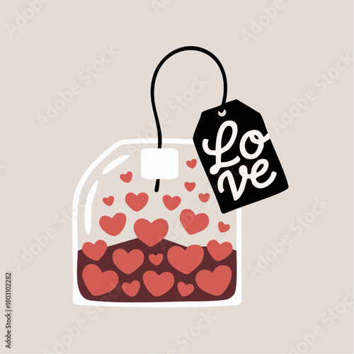 hand tied love tea sachet with cursive tag heart infusion cozy romantic branding asset