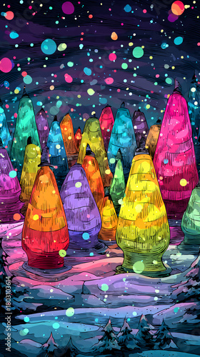 Colorful Christmas Lights In Snow