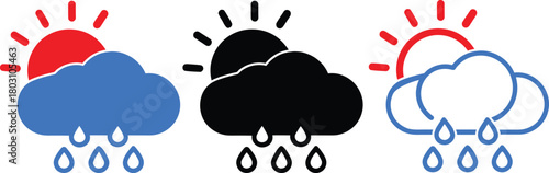 unique Cloud with sun and rain together silhouette icon