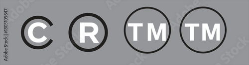 Copyright symbol C and registered R symbol in circles and trademark T M symbols in circles