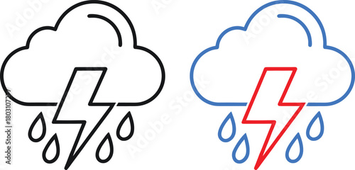 Cloud with thunder and rain outline icon