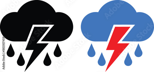 Cloud with thunder and rain icon