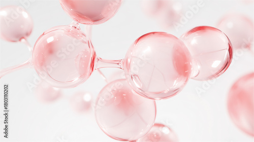 透き通るピンクの美容成分の分子構造像イメージ
