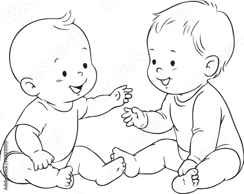 Minimal Toddler Silhouette Line Art Collection - cute toddlers are playing , vector art