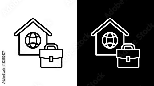 Remote Job Outline White Icon Set Design