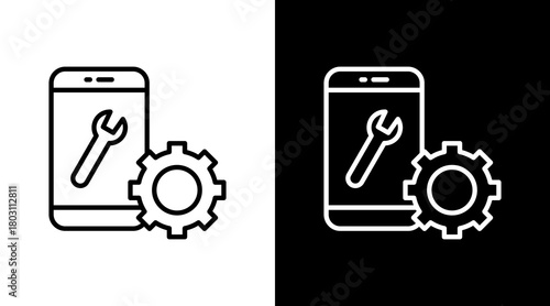 Service App Outline White Icon Set Design