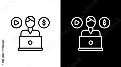 Online Gigs Outline White Icon Set Design