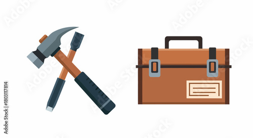 Hand Tools And Toolbox Vector Illustration Minimalist Style
