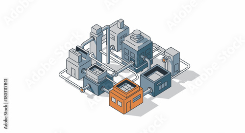 Isometric Illustration Showing Modular Industrial Factory Production Concept