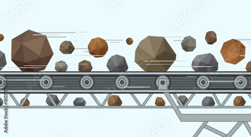 Moving Rocks On Conveyor Belt In Mining Operation Illustration