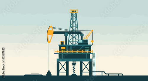 Oil Rig Cartoon Illustration For Energy Industry Concept Design