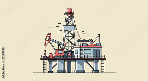 Oil Rig Illustration For Energy And Industrial Use