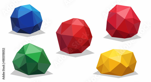 Vibrant Geometric Gemstones Arranged On White Backdrop