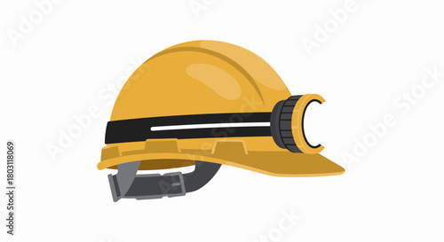 Yellow Hard Hat With A Headlight For Safety In Construction