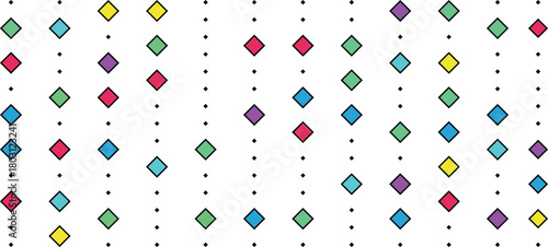 Colorful diamond shapes scattered on a white background with subtle circles