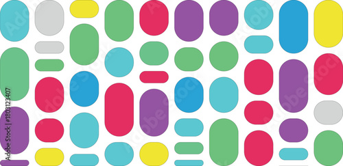 Vibrant assortment of rounded rectangular shapes in various colors